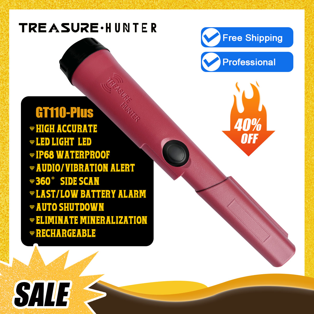 Waterproof Metal Detector Pinpointer - Pemburu Harta Karun GT110-Plus Pinponter Detektor